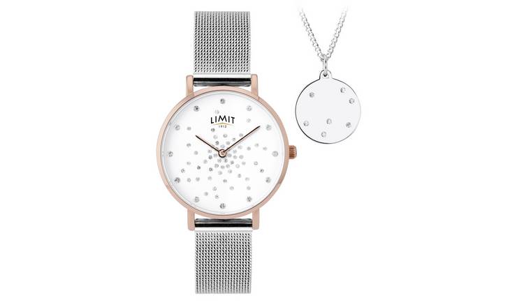 Limit Ladies Silver Plated Mesh Watch and Pendant Set