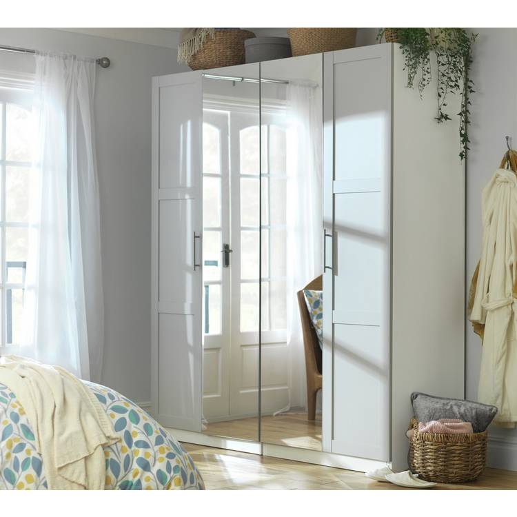 Habitat Munich Panelled 4 Door Mirror Wardrobe - White 0