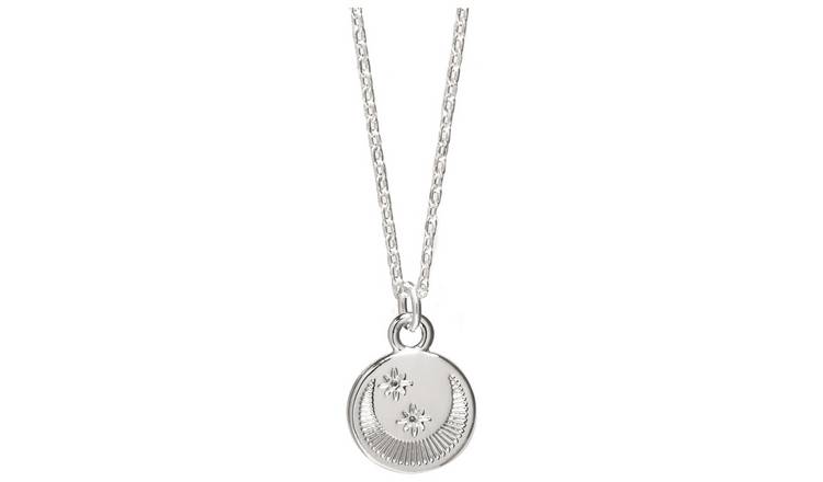 Amelia Grace Silver Plated Moon and Star Pendant Necklace