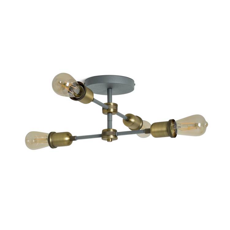 Habitat Tay 4 Light Flush to Ceiling Light - Grey & Brass 0