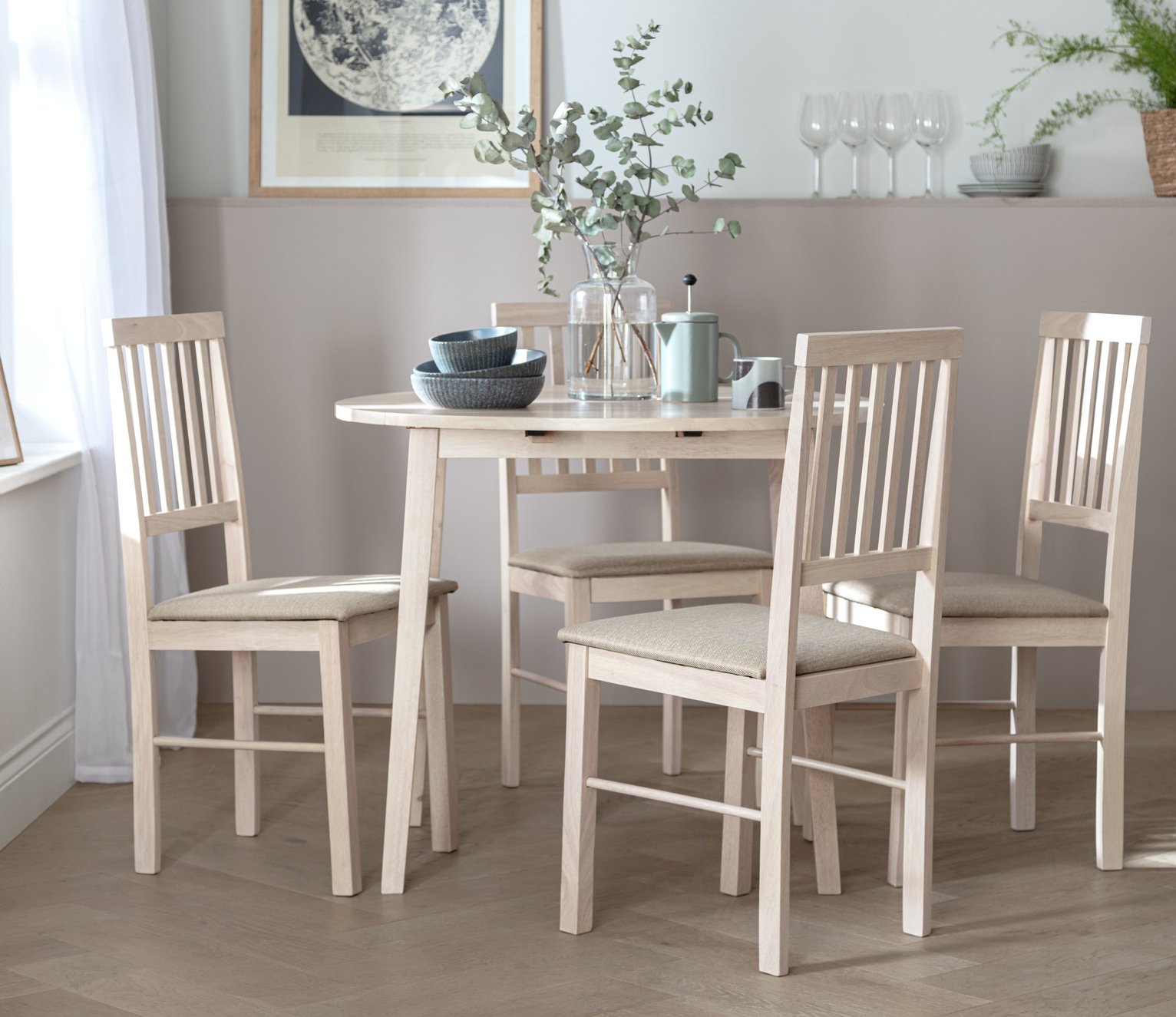 Argos Home Kendal Solid Wood Table & 4 White Chairs