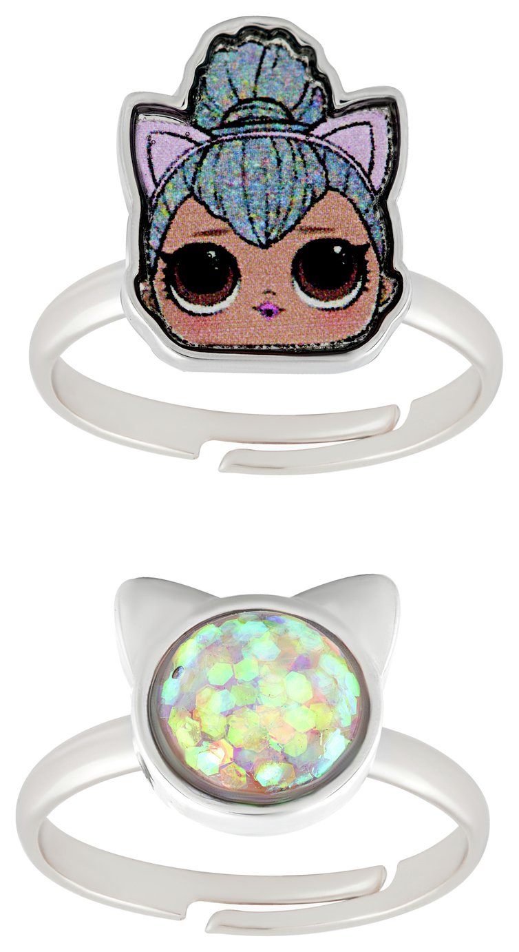 LOL Surprise Silver Plated Glitter Ring - Set of 2