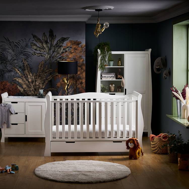 Obaby Stamford Luxe Sleigh 3 Piece Nursery Set - White 0