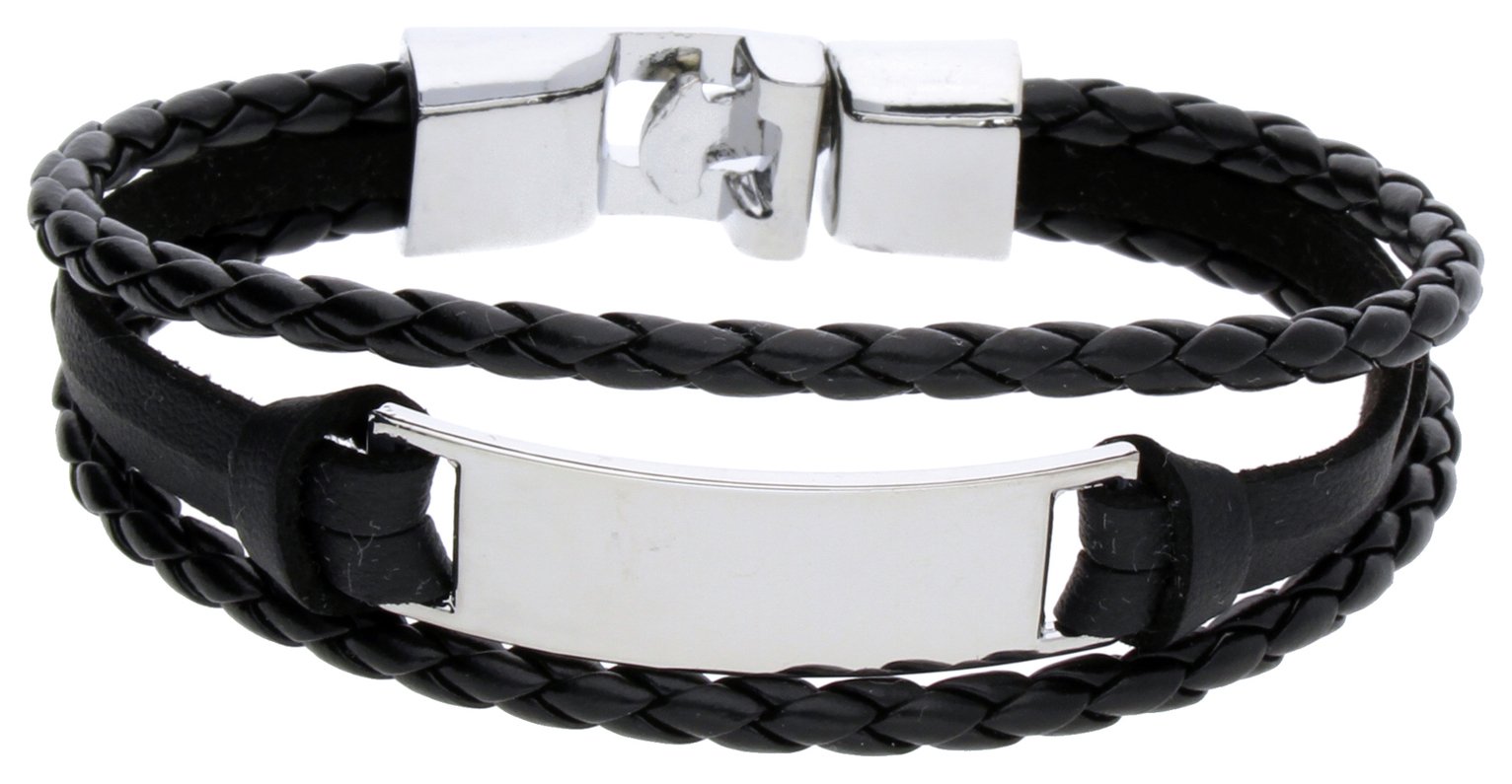 Revere Men's Stainless Steel & Leather Personalised Bracelet