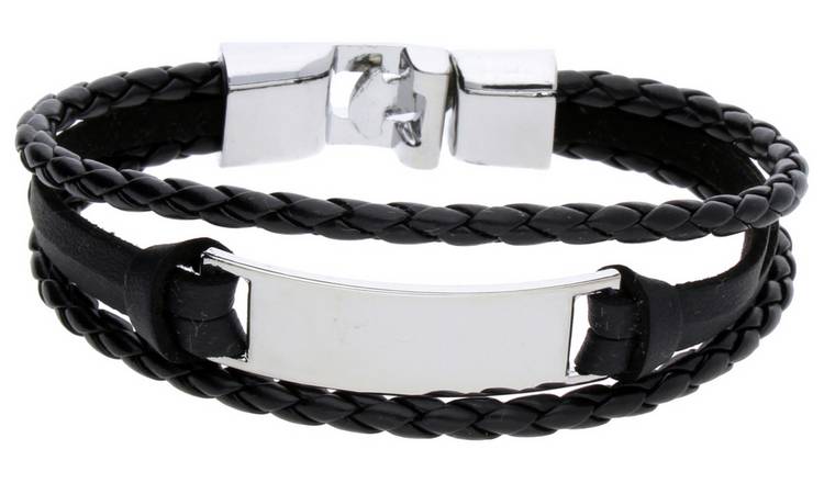 Stainless Steel and Leather Men's Personalised Bracelet