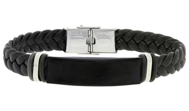 Buy Stainless Steel and Leather Men's Personalised ID Bracelet | Mens ...
