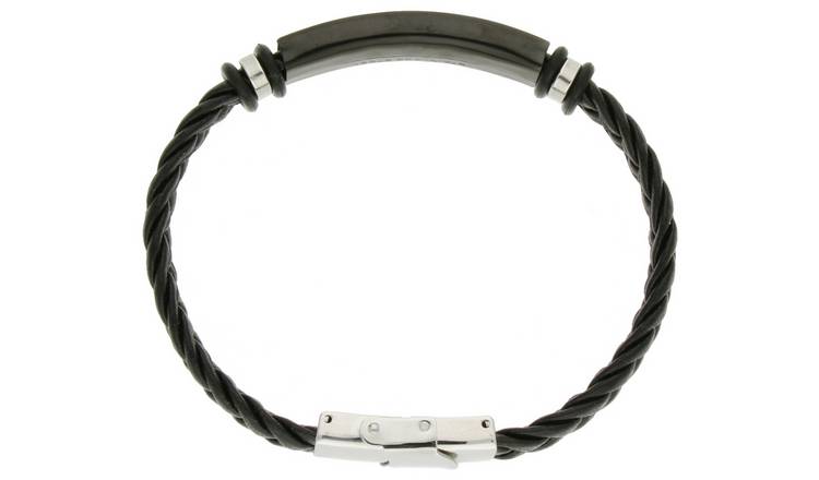 Buy Stainless Steel and Leather Men s Personalised ID Bracelet