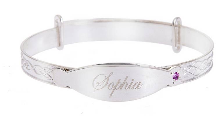 Sterling Silver Kids Personalised Cubic Zirconia Baby Bangle
