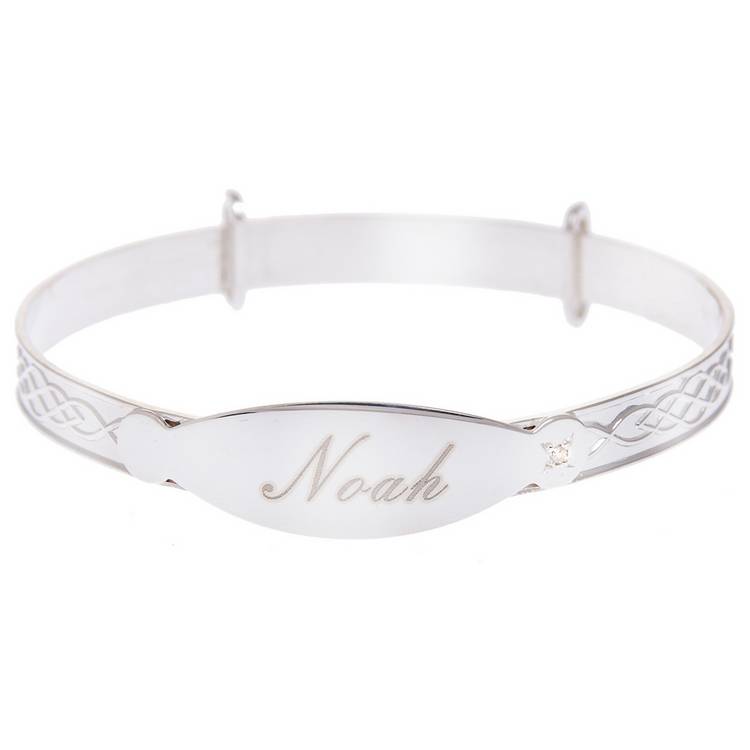 Revere Sterling Silver Personalised Diamond Baby Bangle 0