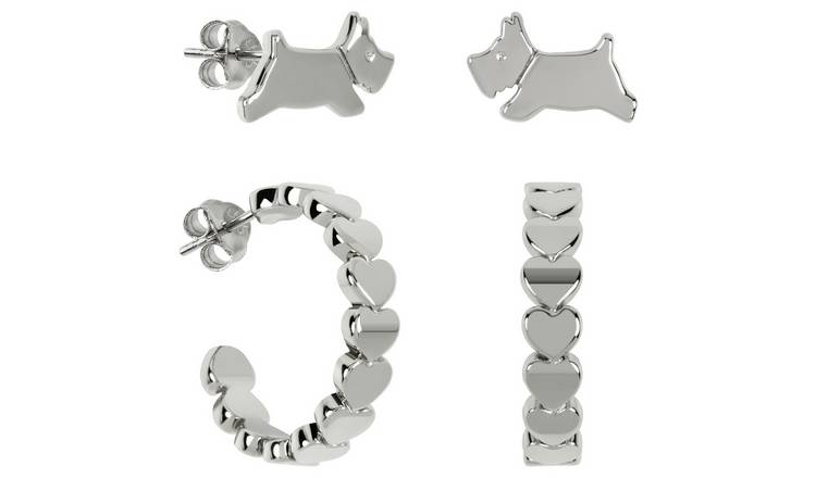 Radley Silver Plated Heart Huggie Stud Earrings - Set of 2