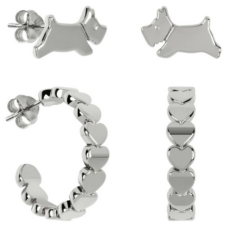 Radley Silver Plated Heart Huggie Stud Earrings - Set of 2 0