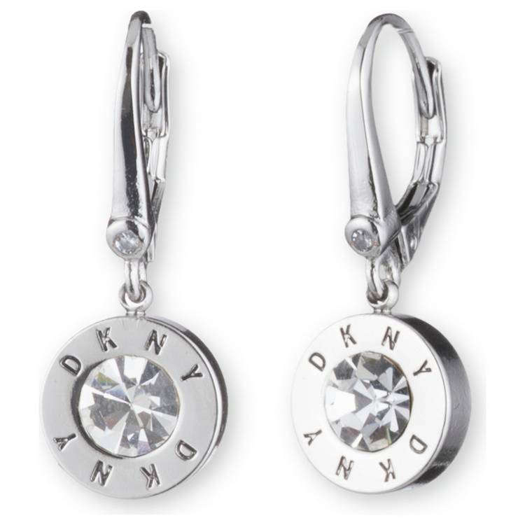 DKNY Silver Plated Crystal Logo Drop Earrings  0