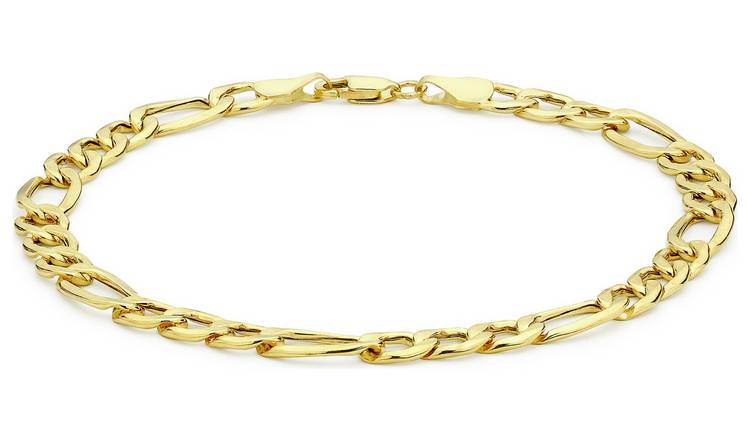 Buy 9ct Gold Italian Diamond Cut Figaro Link 8 Inch Bracelet | Womens ...