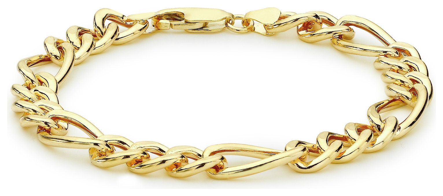 Revere 9ct Gold Italian Diamond Cut Figaro Link Bracelet