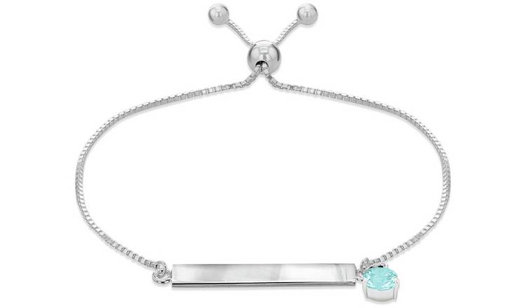 Sterling Silver Personalised Cubic Zirconia Bracelet - March
