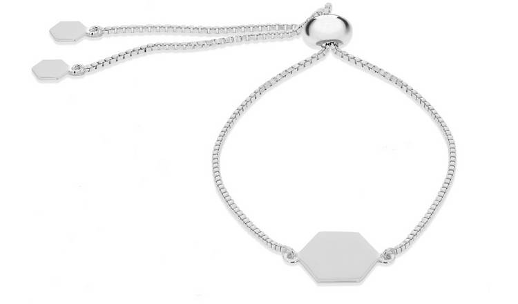 Sterling Silver Personalised Hexagon Slider ID Bracelet