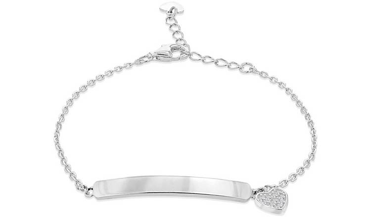 Sterling Silver Personalised Heart Charm ID Bracelet