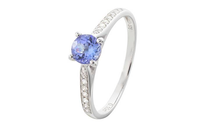 Revere 9ct White Gold Tanzanite & 0.10ct Diamond Ring - Q