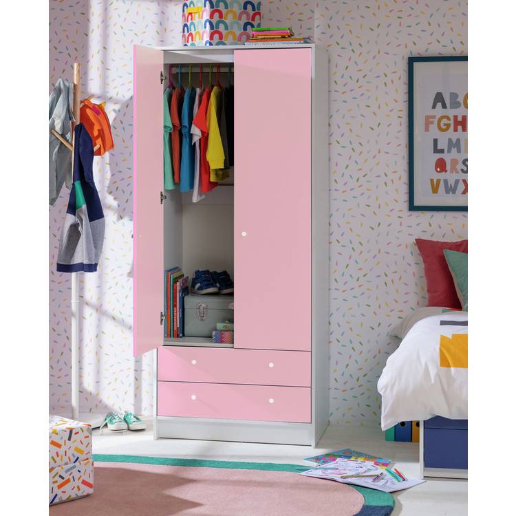 Argos Home Kids Malibu 2 Door 2 Drawer Wardrobe-Pink & White 0