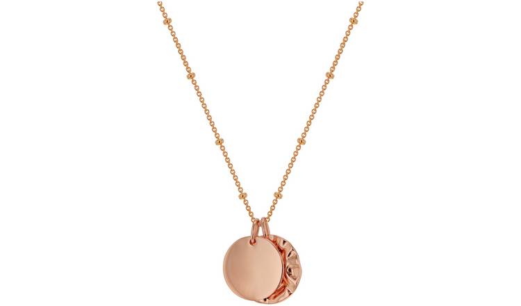 18ct Rose Gold Plated Sterling Silver Disc Pendant Necklace 