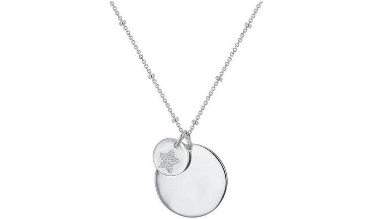 Sterling Silver Personalised Star Disc Pendant Necklace