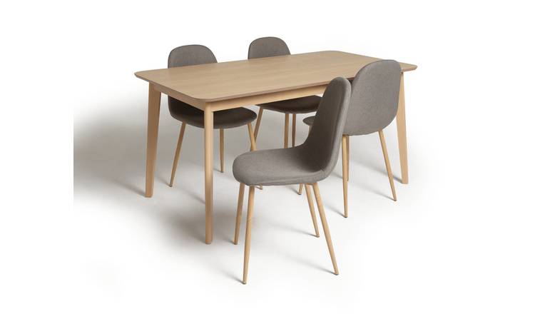 Habitat Skandi Wood Dining Table and 4 Beni Grey Chairs