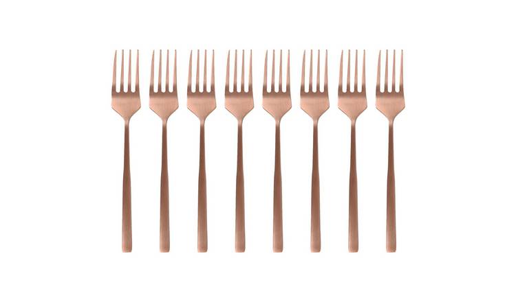 Argon Tableware Stainless Steel Cake Forks - Copper - Pack of 8