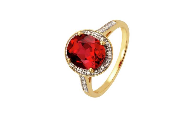 Revere 9ct Gold 0.05ct Diamond and Created Ruby Ring - N