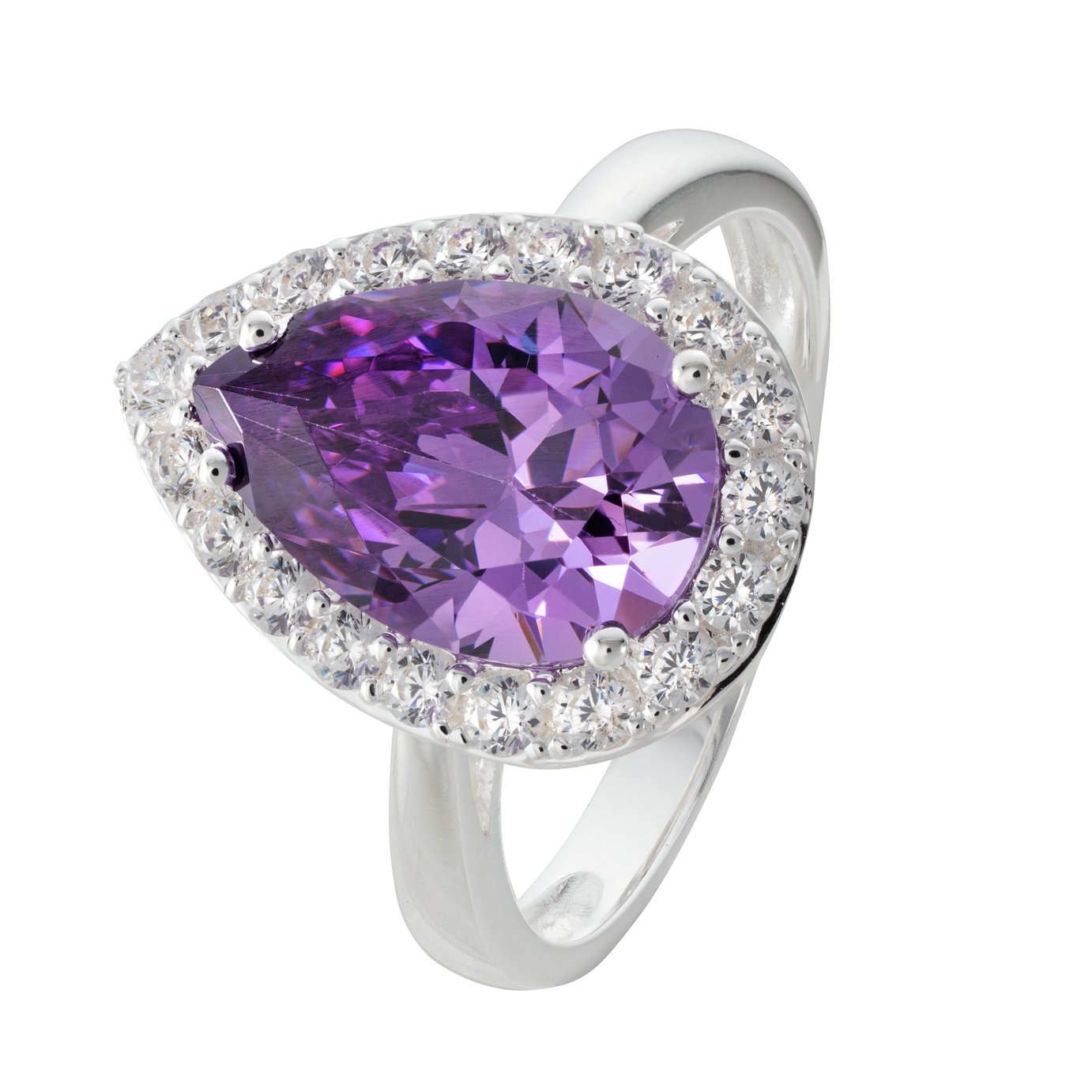 Revere Sterling Silver Cubic Zirconia Solitaire Halo Ring N