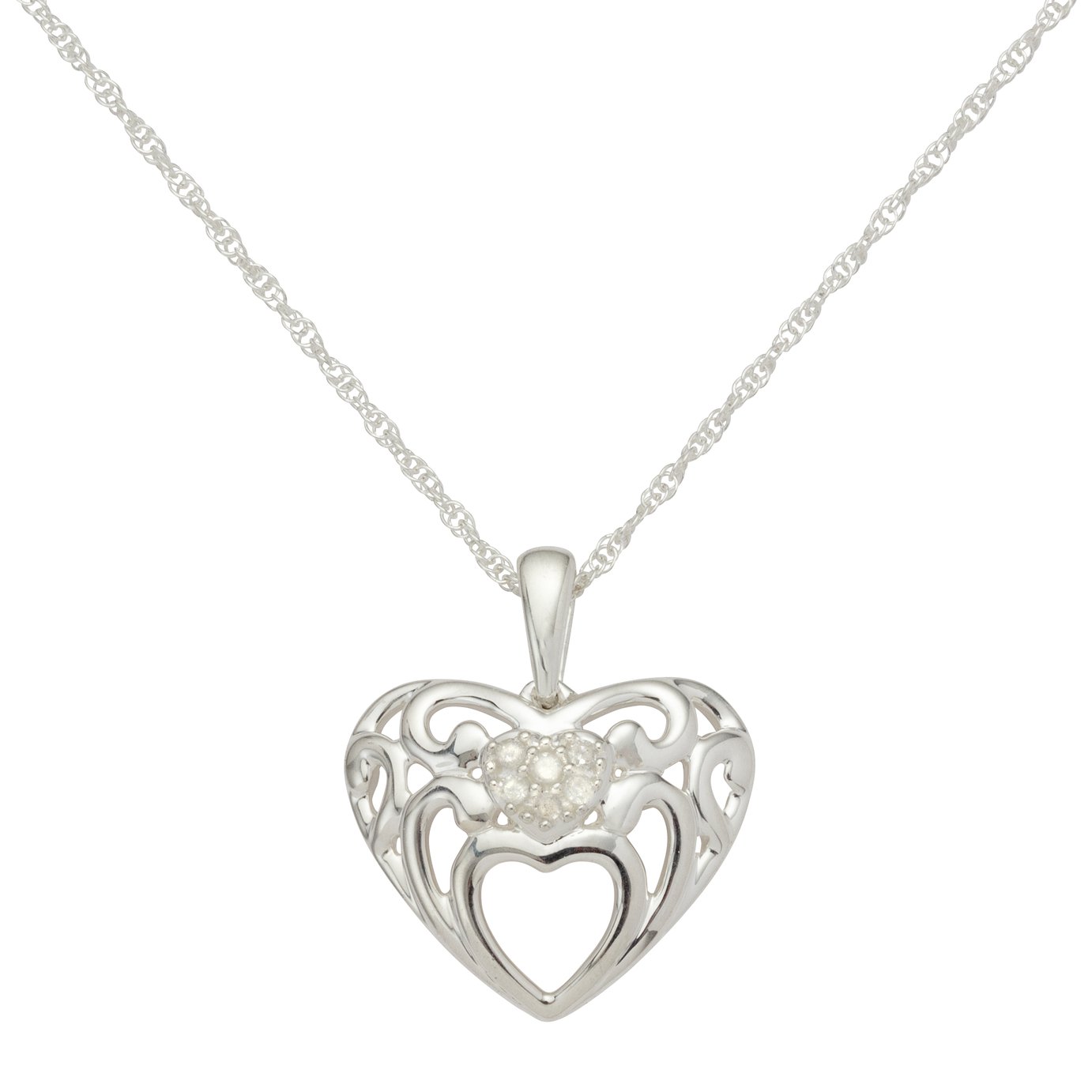 Revere Sterling Silver 0.10ct Diamond Heart Pendant Necklace