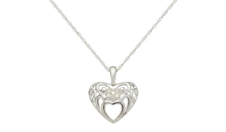 Buy Revere Sterling Silver 0.10ct Diamond Heart Pendant Necklace ...