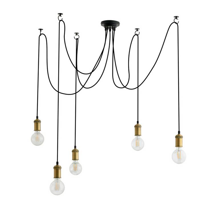 Habitat Nyos Spider 5 Light Chandelier - Black & Brass 0