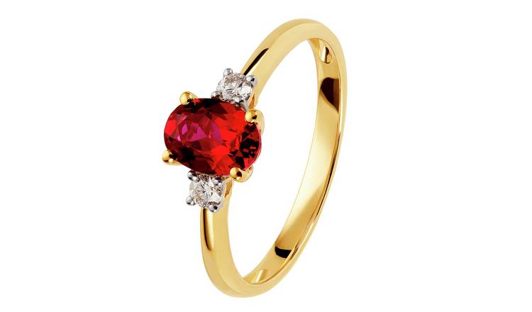 Revere 9ct Gold 0.10ct Diamond and Ruby Engagement Ring - O