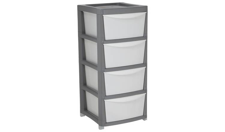 Argos Home 4 Drawer Plastic Drawers - Grey and White