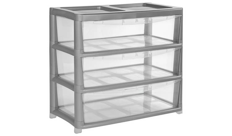 Argos Home 3 Drawer Wide Plastic Drawers - Silver
