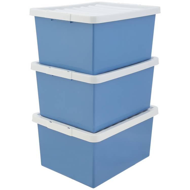 Argos Home 3 x 27L Storage Boxes - Blue 0