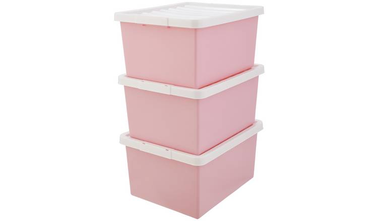 Buy Argos Home 3 x 27L Storage Boxes Pink Plastic storage