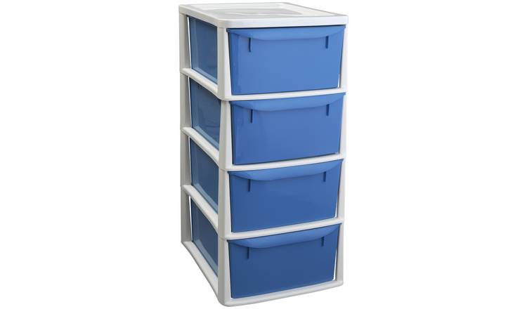 Really Useful Box Plastic 4-Drawer Storage Tower 7 Liters 18 x 15 3/4 x 12 Clear/Blue