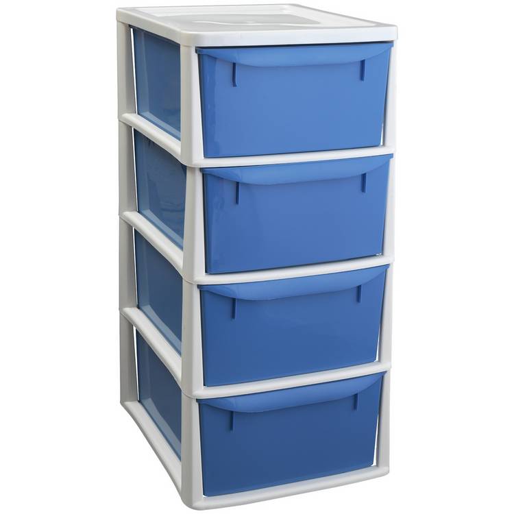 Argos Home 4 Drawer Plastic Drawers - Blue 0