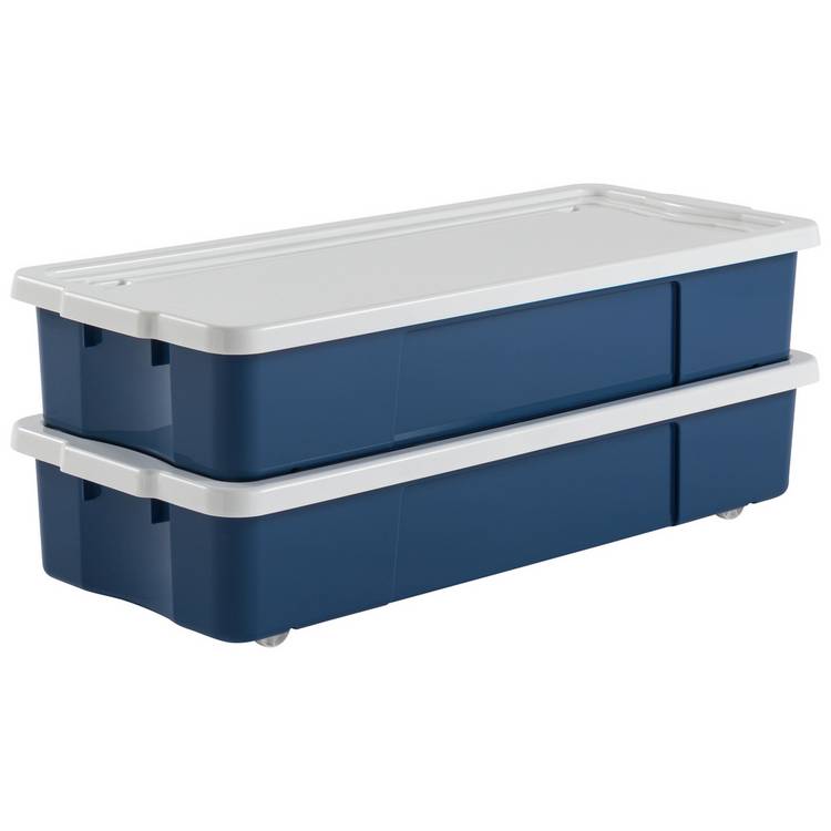 Argos Home 2 x 45L Wheeled Underbed Storage Boxes - Blue 0