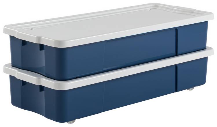 Argos Home 2 x 45L Wheeled Underbed Storage Boxes - Blue
