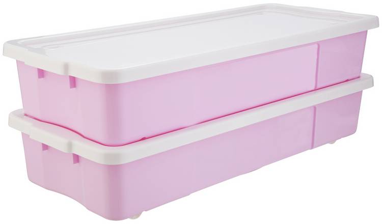 Buy Argos Home 2 x 45L Wheeled Underbed Storage Boxes - Pink | Plastic ...