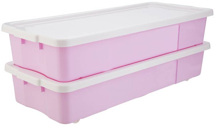 Argos Home 2 x 45L Wheeled Underbed Storage Boxes - Pink