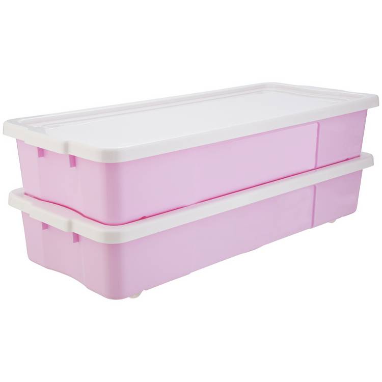 Argos Home 2 x 45L Wheeled Underbed Storage Boxes - Pink 0