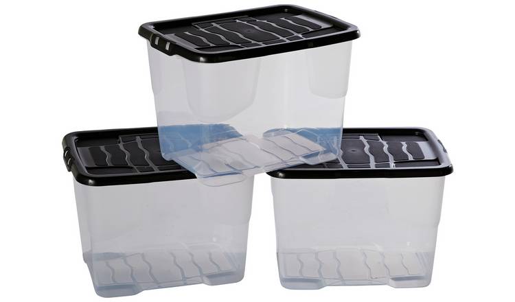 Strata Curve 3 x 24L Plastic Storage Boxes with Lid - Clear