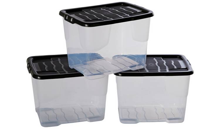 Argos Home Curve 3 x 24L Storage Boxes With Lid - Clear