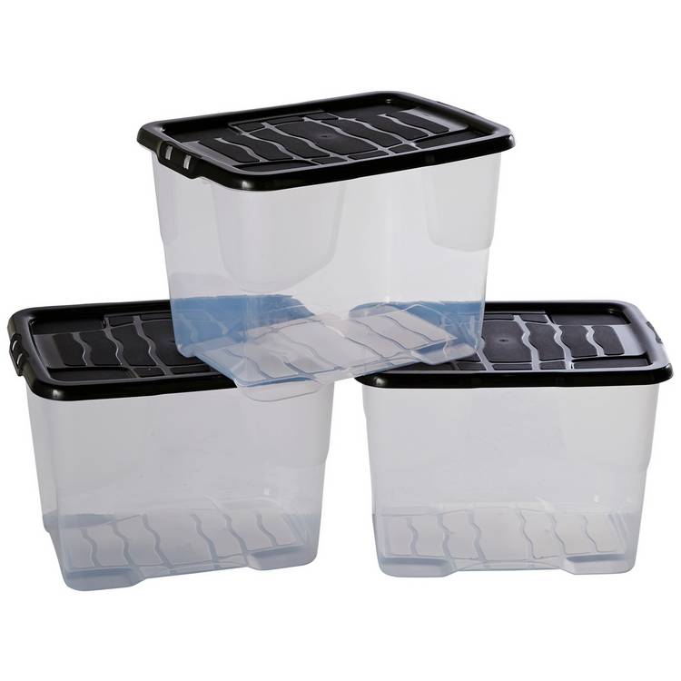 Strata Curve 3 x 24L Plastic Storage Boxes with Lid - Clear 0