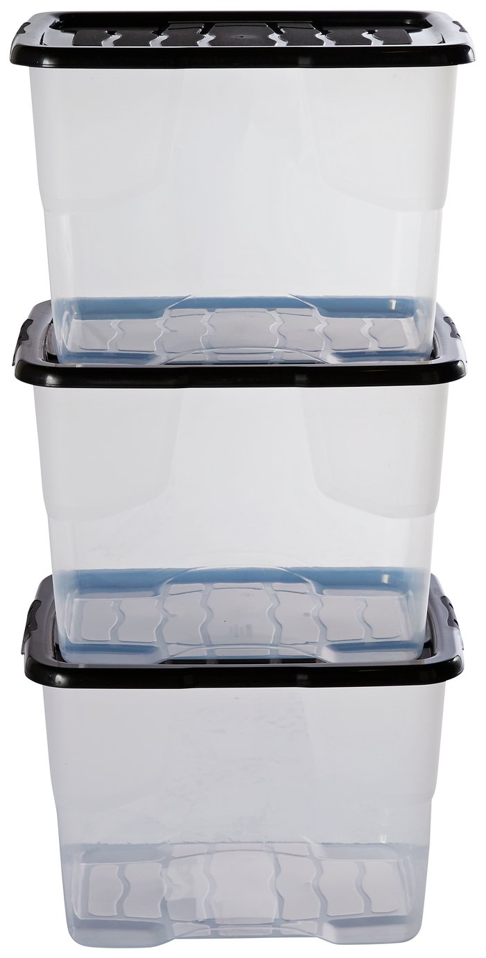 Argos Home Curve 3 x 24L Storage Boxes With Lid - Clear