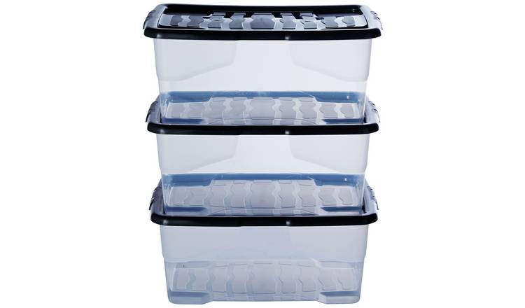 Buy Strata Curve 3 x 65L Plastic Box with Lid - Clear, Plastic storage  boxes and drawers