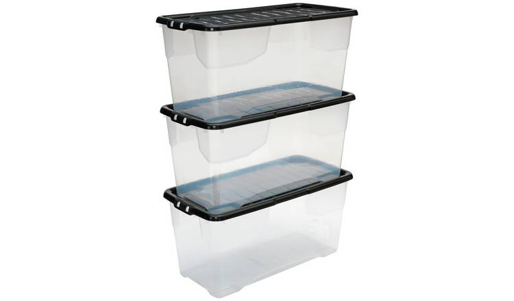 80L EXTRA LARGE PLASTIC H DUTY STORAGE BOX + LID + WHEELS OFFICE HOME  CONTAINER